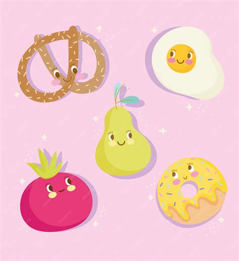 Premium Vector | Cute food nutrition cartoon character egg pear tomato ...