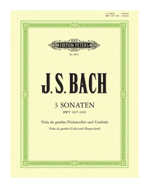 Bach, J.S. – 3 Sonatas for Viola – Cello, Piano w/CD – Edition Peters – Evergreen Workshop