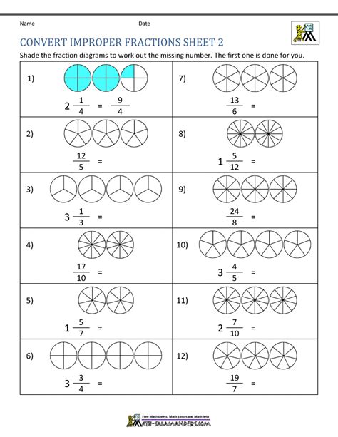 Improper Fraction Worksheets