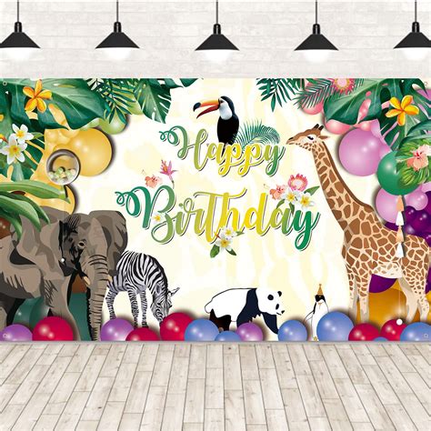 Buy Jungle Safari Birthday Backdrop Banner, Fabric Animal Theme Happy ...