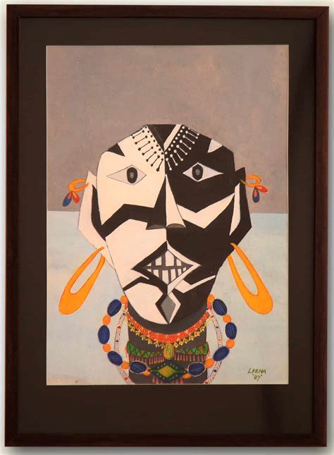 Tribal face mask - Indian Art (36cms x 48cms - including frame) - International Indian Folk Art ...