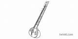 Instruments Indian Sitar Vector Drawing Traditional Musical Isolated  sketch template