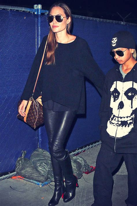 Angelina Jolie rocks leather pants while arriving at LAX Airport - Leather Celebrities
