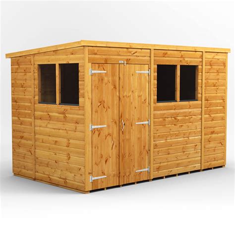 10 x 6 Premium Tongue And Groove Pent Shed - Double Doors - 4 Windows ...