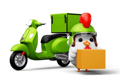 Cute chicken holding a parcel box, delivery chicken, 3d rendering ...