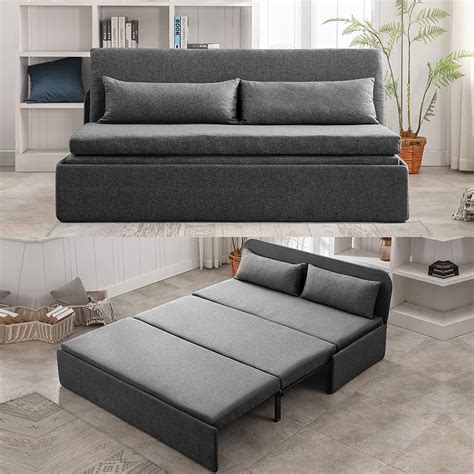 Mjkone Dark Gray Queen Size Sofa Bed, Modern Convertible, Pull Out ...