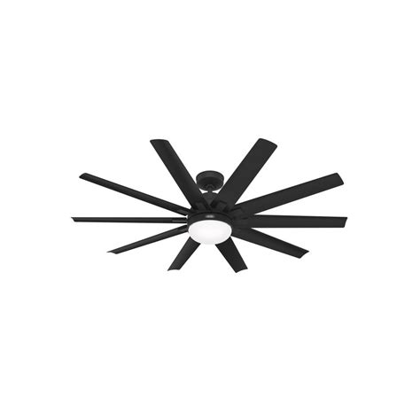 Hunter 60 inch Overton Matte Black Damp Rated Ceiling Fan with LED Light Kit and Wall Control ...