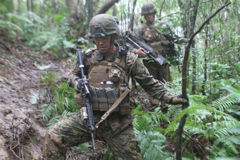 A squad leader with Battalion Landing Team 1st Battalion, 5th Marine Regiment, 31st Marine ...