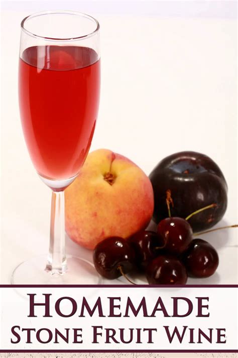 A tall glass of fruit punch-coloured stone fruit wine, next to a peach, a plum, and a few ...