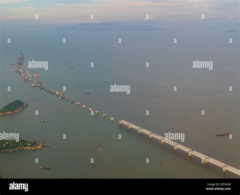 Aerial view of the Hong Kong Zhuhai Macau Bridge construction site at ...