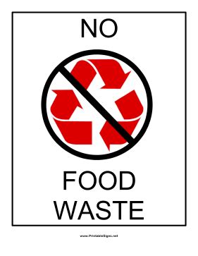 Printable Recyclables No Food Waste Sign