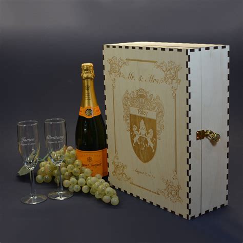 Champagne Gift Box Set with 2 Etched Crystal Flutes and 2 Keepsake Drawers Personalized by you ...