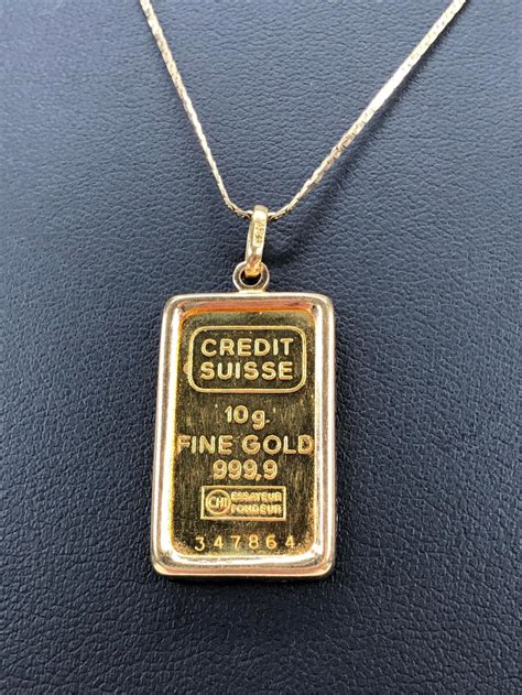 Lot - Credit Suisse 10 Gram Gold Bar Pendant W/ Necklace