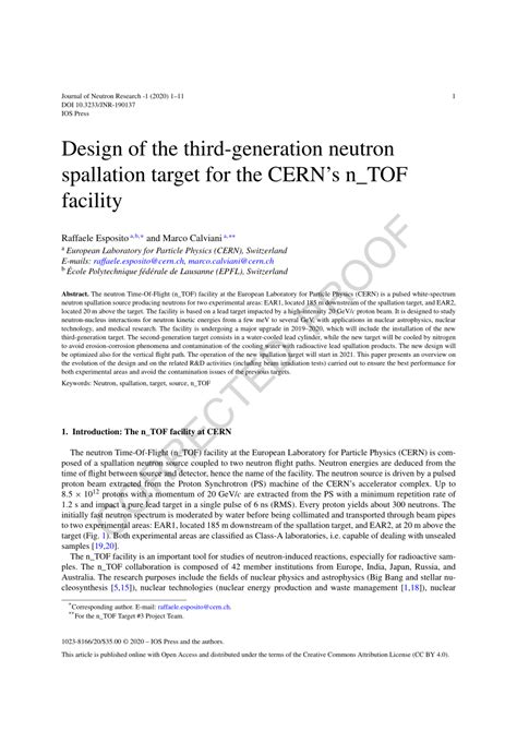 (PDF) Design of the third-generation neutron spallation target for the CERN’s n_TOF facility