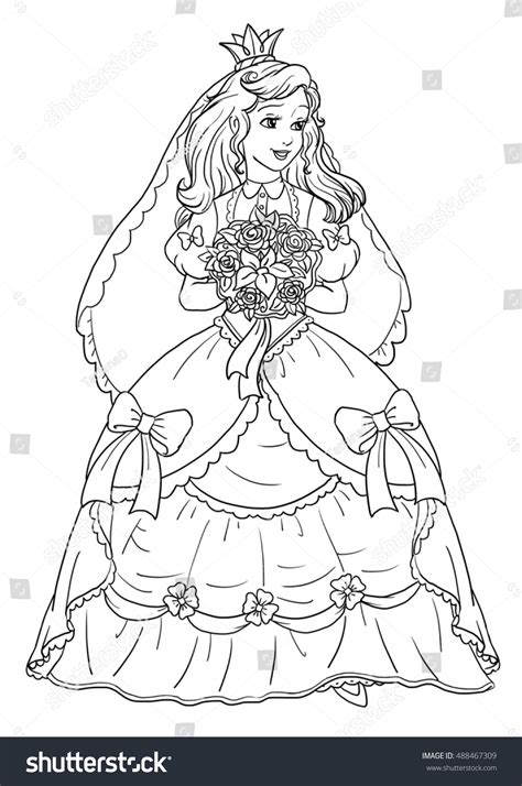 Coloring Page Beautiful Princess Bride Stock Illustration 488467309 ...