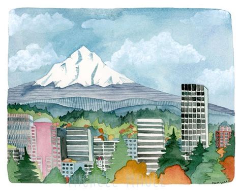 Portland Oregon Illustration Art Print Portland Skyline - Etsy