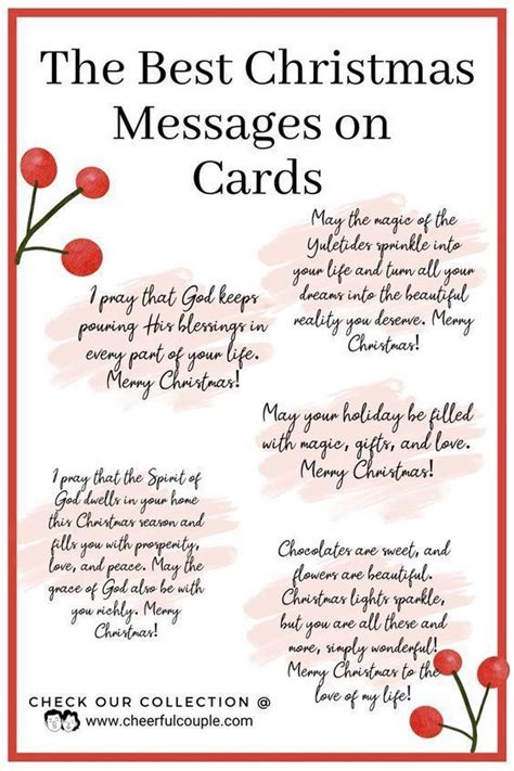 the best christmas messages on cards with red and white ink, including holly berry branches