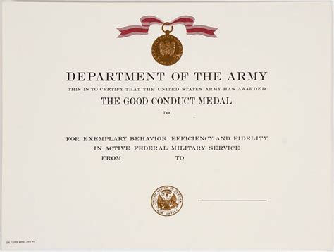 Army Good Conduct Medal Certificate Template | Certificate templates, Free certificate templates ...