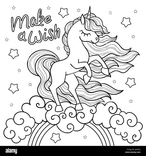 Beautiful unicorn. Black and white linear drawing. Vector Stock Vector ...