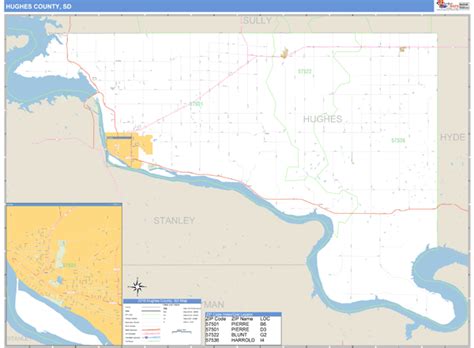 Hughes County, South Dakota Zip Code Wall Map | Maps.com.com