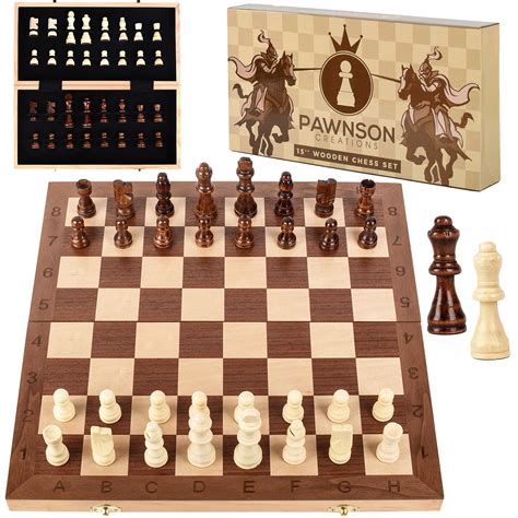 Buy Wooden Chess Set for Kids and Adults - 15 Staunton Chess Set - Large Folding Chess Board ...