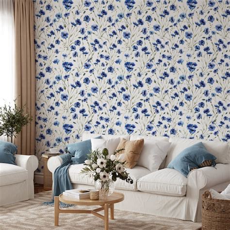 Peel and Stick Wallpaper Blue Floral - Etsy