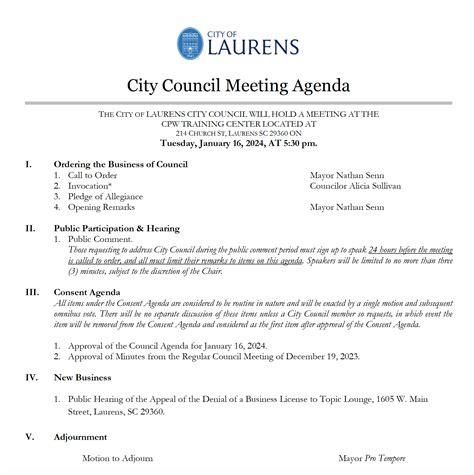 Laurens City Council Meeting Agenda – January 16 - Who's On The Move