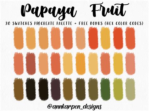 Papaya Fruit Procreate Palette, 30 HEX Color Codes, Instant Digital ...