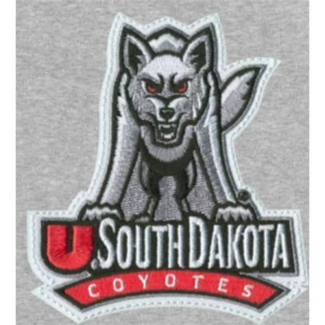 South Dakota Coyotes Logo Arch Applique Crew Neck Fleece Sweatshirt - Ash