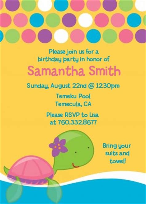 Sea Turtle Girl Birthday Party Invitations | Candles and Favors