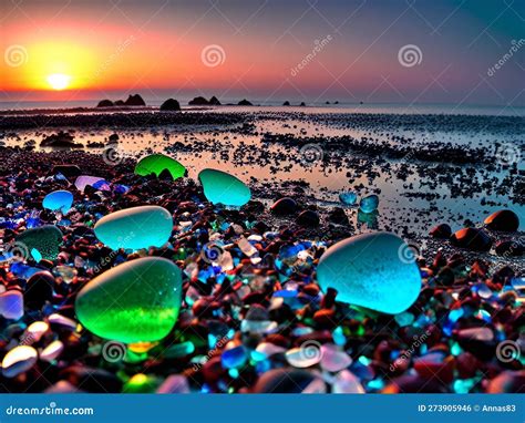 Colorful Glass Pebble Beach during the Sunset Stock Photo - Image of ...