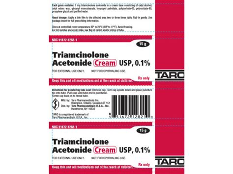 Triamcinolone Acetonide Cream, 0.1 %, 80 g, Taro (Rx) Ingredients and ...