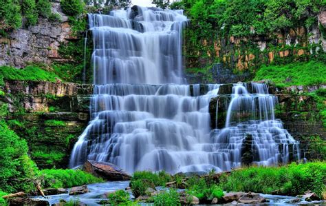 Download Green Tree Nature Waterfall Wallpaper