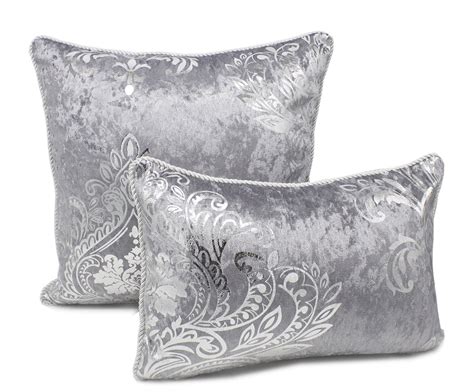 Stunning Silk Velvet Foil Floral Decorative Throw Pillow-Set of 2 (Grey ...