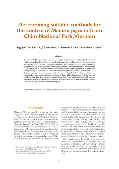 (PDF) Determining suitable methods for the control of Mimosa pigra in Tram Chim National Park ...