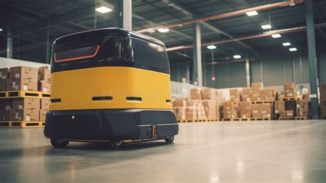 A Delivery Robot is Driving in the Warehouse. Autonomous Logistic ...