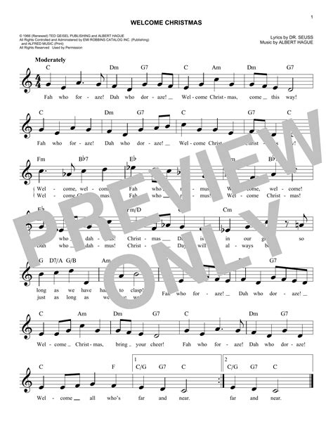 Welcome Christmas by Albert Hague Sheet Music for Easy Lead Sheet ...