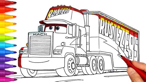 Draw CARS 3 MACK HAULER Trailer Truck with Wrap Vehicle . Drawing and Coloring Pages | Tim Tim ...