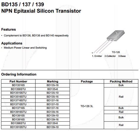 BD139 Datasheet - Vcbo = 80V, NPN Transistor - Fairchild