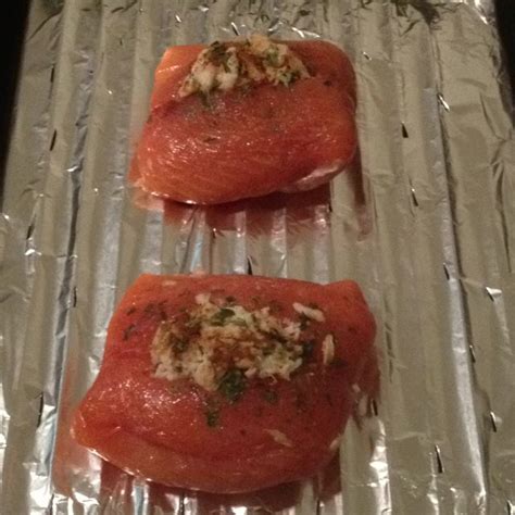 Salmon stuffed with crab meat