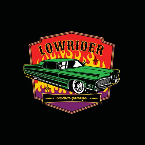 klassische Vintage Logo Lowrider Auto benutzerdefinierte Garage. handgemachte Vektorillustration ...