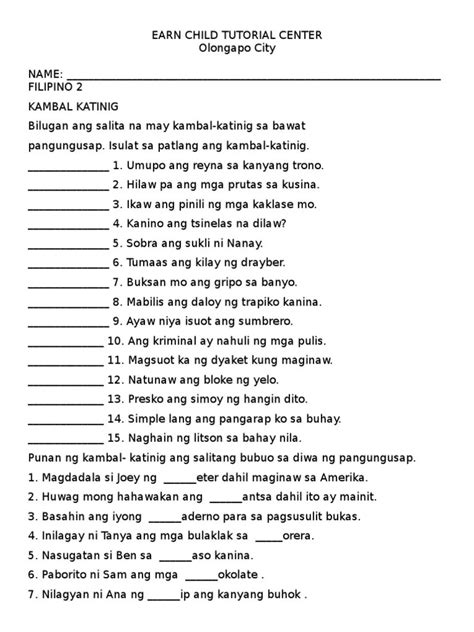 Filipino Reading Comprehension Worksheets For Grade 2 Pdf ...