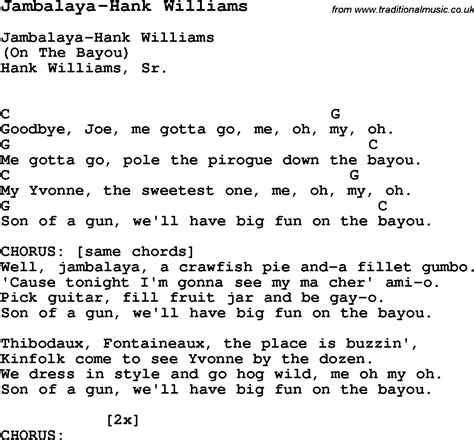 Summer Camp Song, Jambalaya-Hank Williams, with lyrics and chords for ...