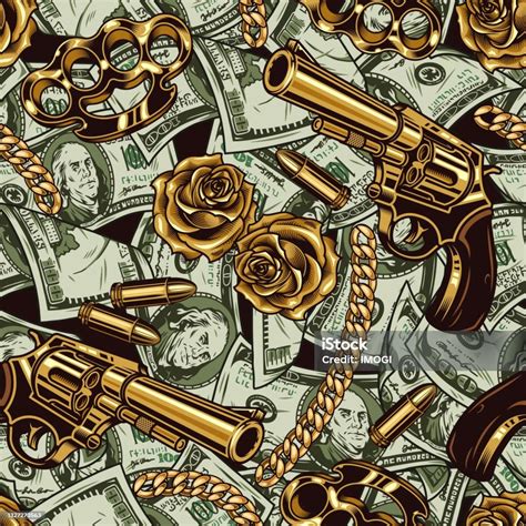 Gangster And Money Vintage Seamless Pattern Stock Illustration ...