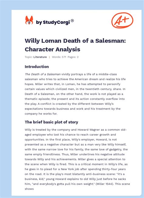 Willy Loman Death of a Salesman: Character Analysis | Free Essay Example