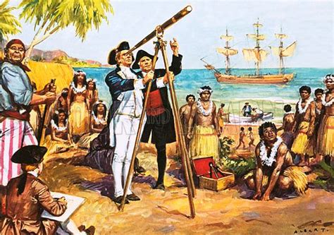 Captain Cook observing the transit of Venus at Tahiti, 1769 stock image ...