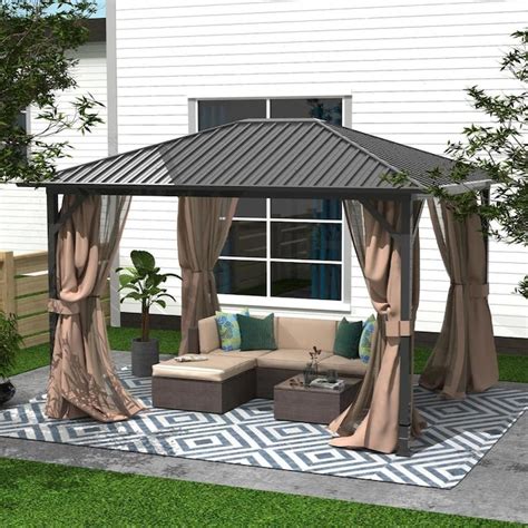 Kumo Black Metal Rectangle Screened Pop-up Gazebo with Steel Roof (Exterior: 11.9-ft x 9.9-ft ...