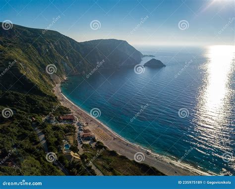 Panoramic View of Petani Beach, Kefalonia Stock Image - Image of ...