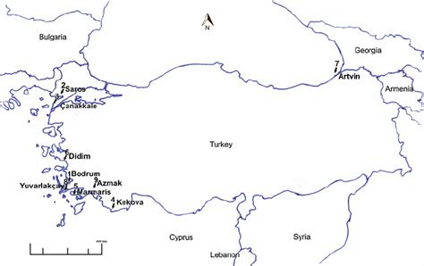 Map of the Anatolian Peninsula indicating the sampling locations along... | Download Scientific ...