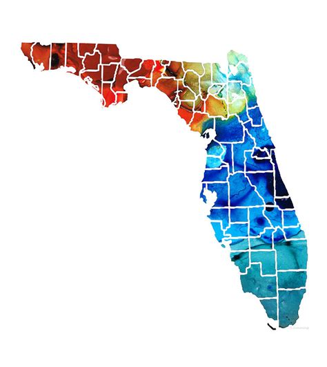 Florida - Map by Counties Sharon Cummings Art Painting by Sharon Cummings